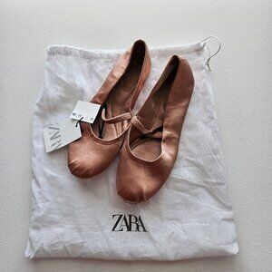 Zara Satin Effect Ballet Flats Rose Color Size 6 New in Bag